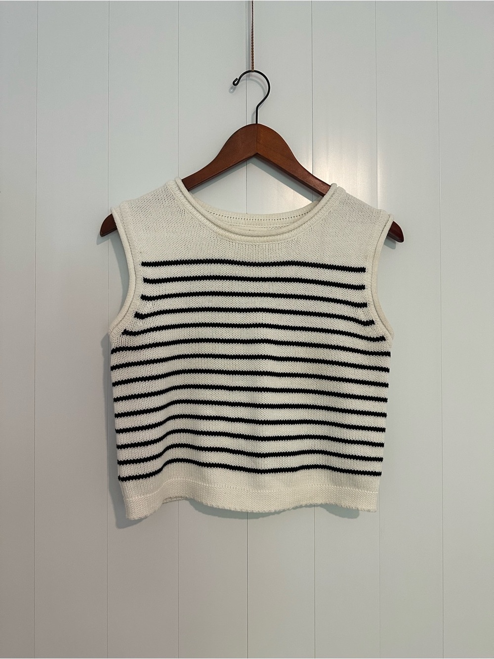 moon & madison Cream Sleeveless Knit Tank with Black Stripes
